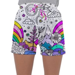 Rainbow Fun Cute Minimal Doodle Drawing Art Sleepwear Shorts