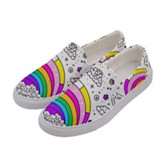 Rainbow Fun Cute Minimal Doodle Drawing Art Women s Canvas Slip Ons by uniart180623