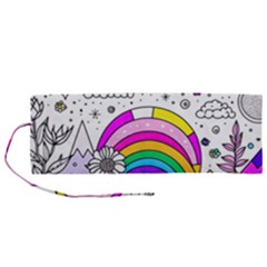 Rainbow Fun Cute Minimal Doodle Drawing Art Roll Up Canvas Pencil Holder (m) by uniart180623