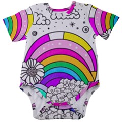 Rainbow Fun Cute Minimal Doodle Drawing Art Baby Short Sleeve Bodysuit by uniart180623