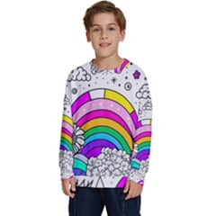 Rainbow Fun Cute Minimal Doodle Drawing Art Kids  Long Sleeve Jersey by uniart180623