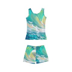 Waves Ocean Sea Tsunami Nautical Art Kids  Boyleg Swimsuit by uniart180623