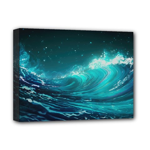 Tsunami Waves Ocean Sea Nautical Nature Water Deluxe Canvas 16  X 12  (stretched) 