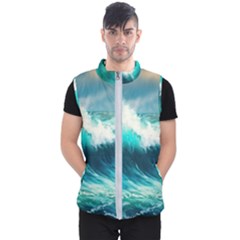 Waves Ocean Sea Tsunami Nautical Painting Men s Puffer Vest by uniart180623