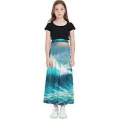 Waves Ocean Sea Tsunami Nautical Painting Kids  Flared Maxi Skirt