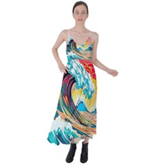 Waves Ocean Sea Tsunami Nautical Arts Tie Back Maxi Dress by uniart180623