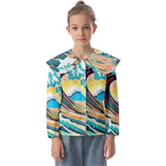 Waves Ocean Sea Tsunami Nautical Arts Kids  Peter Pan Collar Blouse by uniart180623