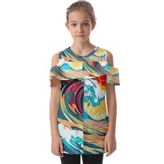 Waves Ocean Sea Tsunami Nautical Arts Fold Over Open Sleeve Top by uniart180623