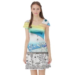Rainbow Fun Cute Minimal Doodle Drawing Arts Short Sleeve Skater Dress by uniart180623