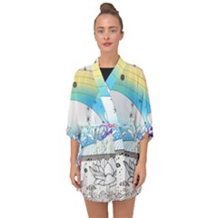 Rainbow Fun Cute Minimal Doodle Drawing Arts Half Sleeve Chiffon Kimono