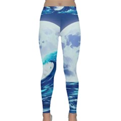 Waves Ocean Sea Tsunami Nautical Blue Classic Yoga Leggings by uniart180623