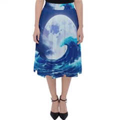 Waves Ocean Sea Tsunami Nautical Blue Classic Midi Skirt