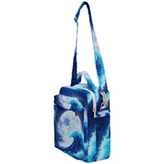 Waves Ocean Sea Tsunami Nautical Blue Crossbody Day Bag by uniart180623