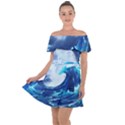 Waves Ocean Sea Tsunami Nautical Blue Off Shoulder Velour Dress View1
