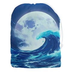 Waves Ocean Sea Tsunami Nautical Blue Drawstring Pouch (3xl) by uniart180623