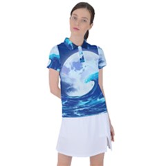 Waves Ocean Sea Tsunami Nautical Blue Women s Polo Tee