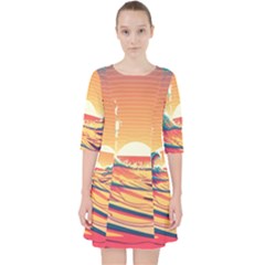Waves Ocean Sea Tsunami Nautical Art Nature Quarter Sleeve Pocket Dress by uniart180623
