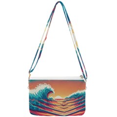 Waves Ocean Sea Tsunami Nautical Art Nature Double Gusset Crossbody Bag by uniart180623