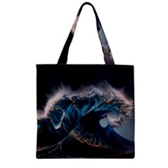 Tsunami Waves Ocean Sea Water Rough Seas Zipper Grocery Tote Bag by uniart180623