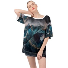 Tsunami Waves Ocean Sea Water Rough Seas Oversized Chiffon Top by uniart180623