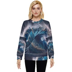 Tsunami Waves Ocean Sea Water Rough Seas Hidden Pocket Sweatshirt by uniart180623