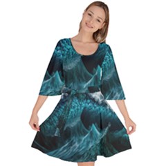 Tsunami Waves Ocean Sea Water Rough Seas Velour Kimono Dress by uniart180623