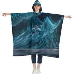 Tsunami Waves Ocean Sea Water Rough Seas Women s Hooded Rain Ponchos