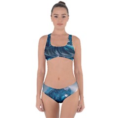 Tsunami Waves Ocean Sea Water Rough Seas Criss Cross Bikini Set by uniart180623