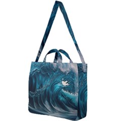 Tsunami Waves Ocean Sea Water Rough Seas Square Shoulder Tote Bag by uniart180623