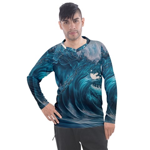 Tsunami Waves Ocean Sea Water Rough Seas Men s Pique Long Sleeve Tee by uniart180623