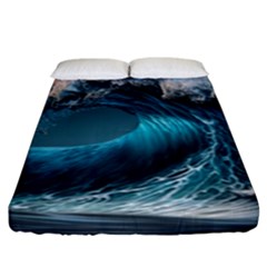 Tsunami Waves Ocean Sea Water Rough Seas Fitted Sheet (king Size) by uniart180623