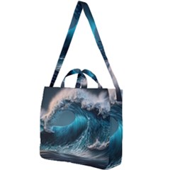 Tsunami Waves Ocean Sea Water Rough Seas Square Shoulder Tote Bag by uniart180623