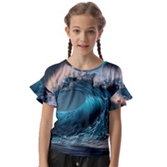 Tsunami Waves Ocean Sea Water Rough Seas Kids  Cut Out Flutter Sleeves by uniart180623