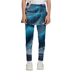 Tsunami Waves Ocean Sea Water Rough Seas Kids  Skirted Pants by uniart180623