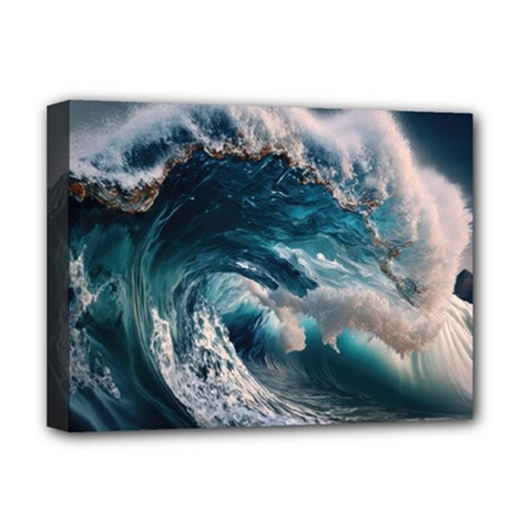 Tsunami Waves Ocean Sea Water Rough Seas Deluxe Canvas 16  X 12  (stretched) 