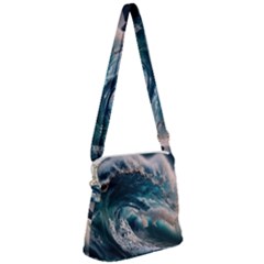 Tsunami Waves Ocean Sea Water Rough Seas Zipper Messenger Bag by uniart180623