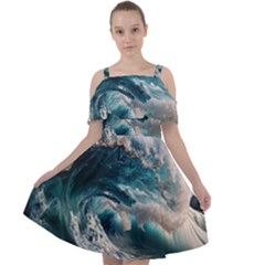Tsunami Waves Ocean Sea Water Rough Seas Cut Out Shoulders Chiffon Dress by uniart180623