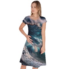 Tsunami Waves Ocean Sea Water Rough Seas Classic Short Sleeve Dress