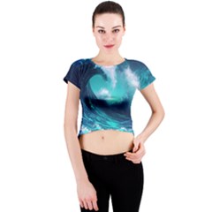 Tsunami Tidal Wave Ocean Waves Sea Nature Water Crew Neck Crop Top by uniart180623