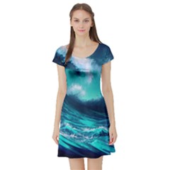 Tsunami Tidal Wave Ocean Waves Sea Nature Water Short Sleeve Skater Dress by uniart180623