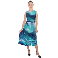 Tsunami Tidal Wave Ocean Waves Sea Nature Water Midi Tie-back Chiffon Dress