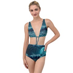 Waves Ocean Sea Tsunami Nautical Blue Sea Art Tied Up Two Piece Swimsuit by uniart180623