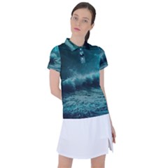 Waves Ocean Sea Tsunami Nautical Blue Sea Art Women s Polo Tee