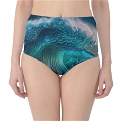 Tsunami Waves Ocean Sea Water Rough Seas Classic High-waist Bikini Bottoms by uniart180623