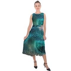 Tsunami Waves Ocean Sea Water Rough Seas Midi Tie-back Chiffon Dress