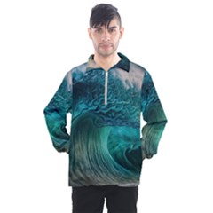 Tsunami Waves Ocean Sea Water Rough Seas Men s Half Zip Pullover by uniart180623