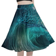 Tsunami Waves Ocean Sea Water Rough Seas A-line Full Circle Midi Skirt With Pocket