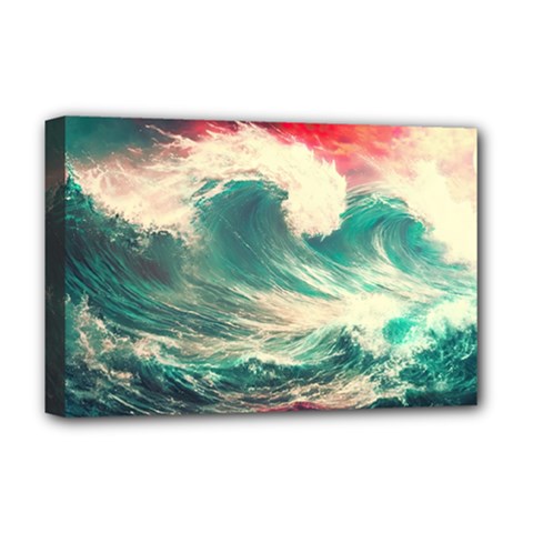 Storm Tsunami Waves Ocean Sea Nautical Nature Painting Deluxe Canvas 18  X 12  (stretched) by uniart180623