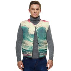 Storm Tsunami Waves Ocean Sea Nautical Nature Painting Men s Button Up Puffer Vest	 by uniart180623