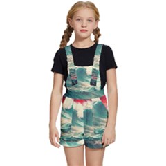 Storm Tsunami Waves Ocean Sea Nautical Nature Painting Kids  Short Overalls by uniart180623